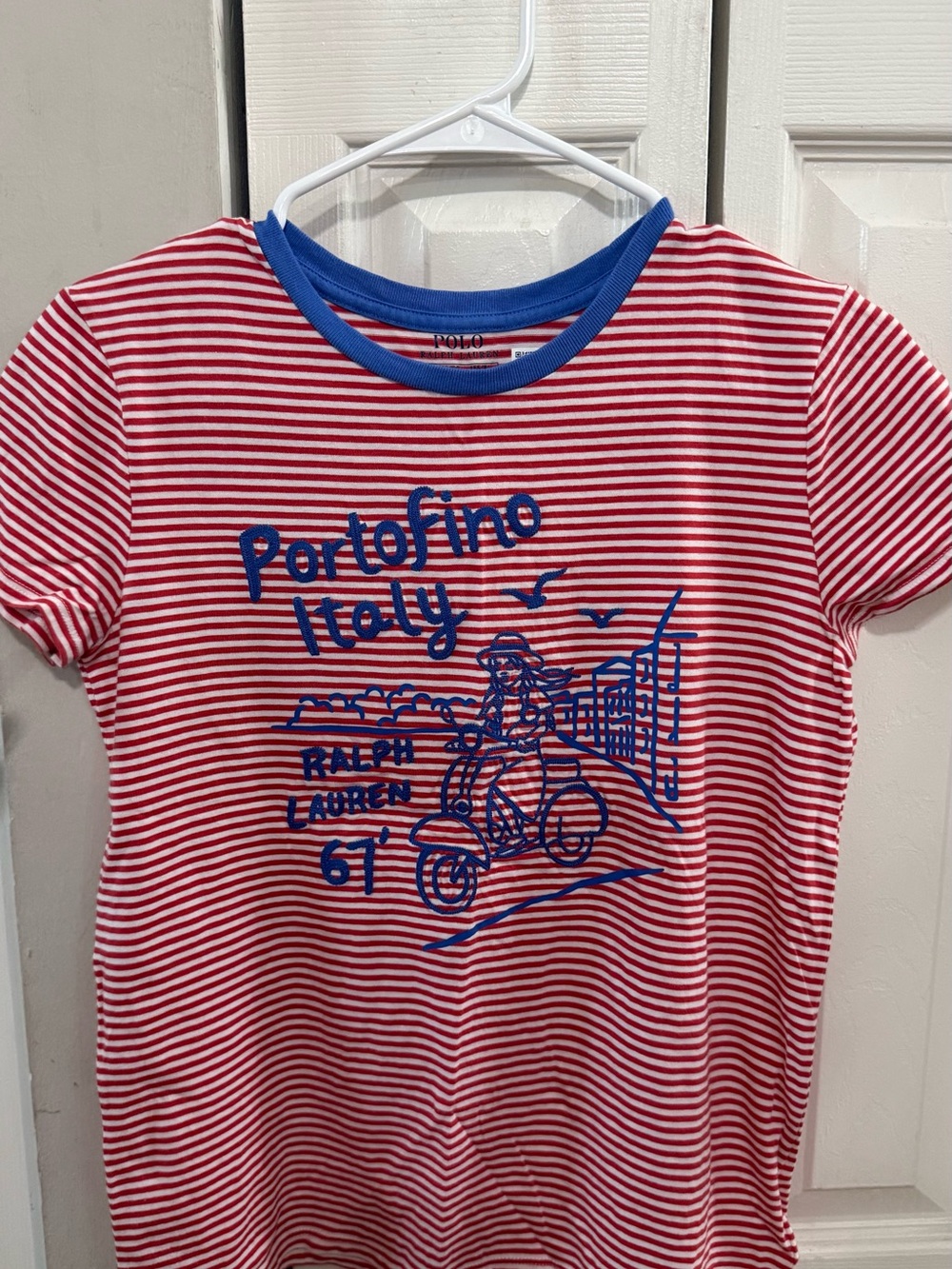 Polo by Ralph Lauren Red & White Striped Tee with Blue Graphic